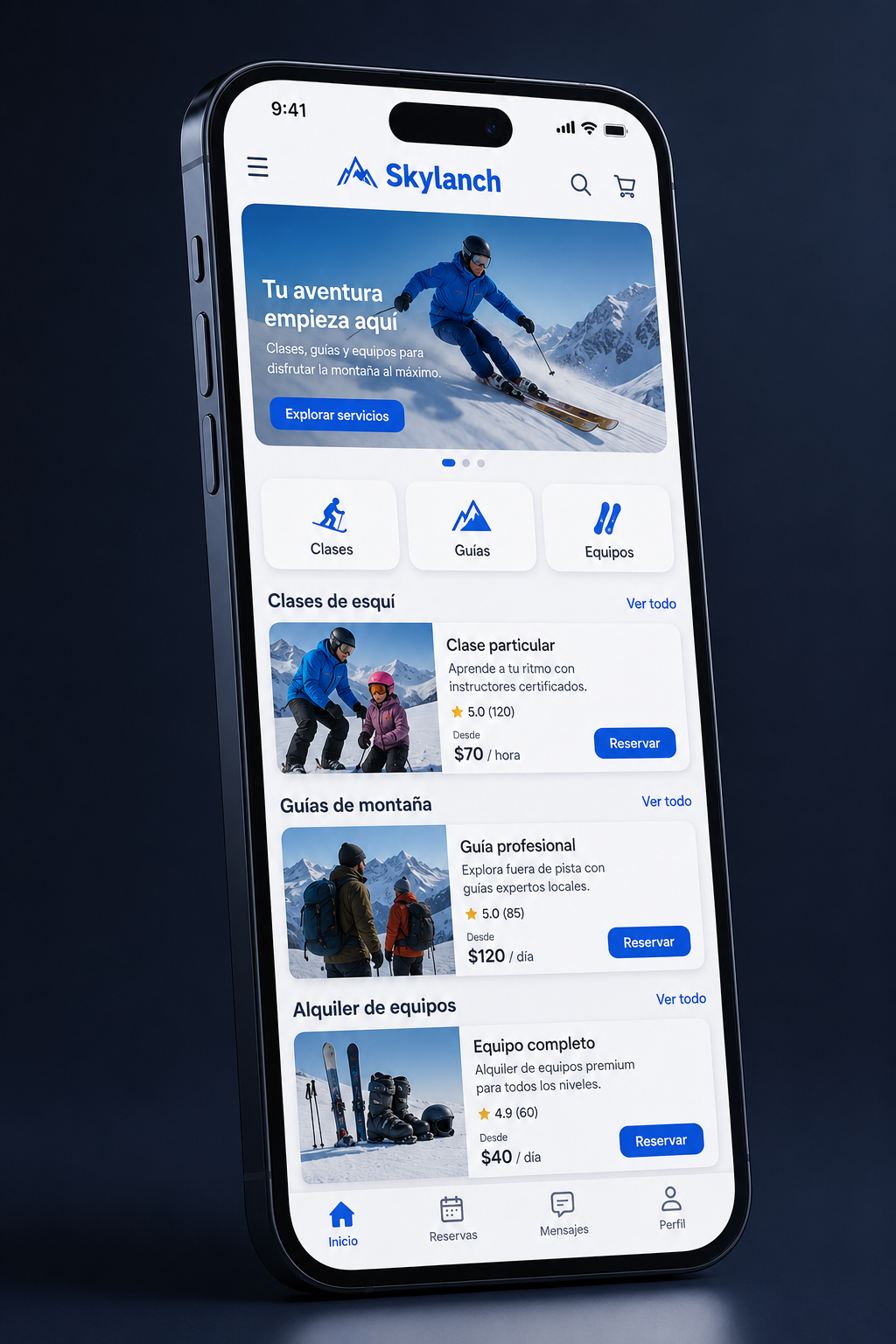 SKYLANCH App — marketplace de Sierra Nevada